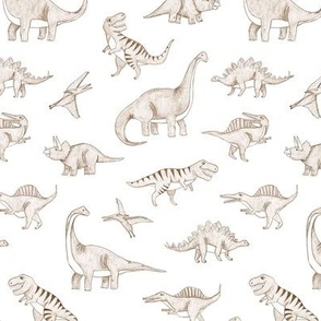Sketched Dinosaurs in Simply Gray Taupe Boys Bedroom Wallpaper