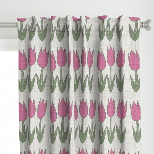 Large Retro Tulips Textured Floral Whimsical Funky Fun Flowers in Woven Pattern Neutral Colors Chantilly Lace Natural White Ivory Beige Gray F5F5EF Sage Green 7D8E67 Peony Pink BF6493 Kendall Charcoal Gray 686662 Subtle Modern Geometric Abstract