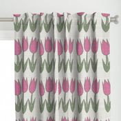 Large Retro Tulips Textured Floral Whimsical Funky Fun Flowers in Woven Pattern Neutral Colors Chantilly Lace Natural White Ivory Beige Gray F5F5EF Sage Green 7D8E67 Peony Pink BF6493 Kendall Charcoal Gray 686662 Subtle Modern Geometric Abstract