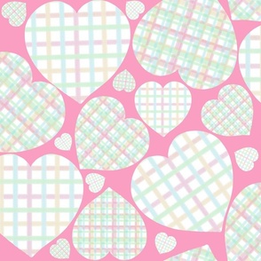 Lovely plaid hearts- pink background