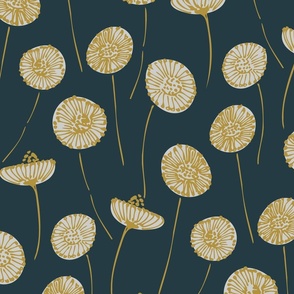 Moving dandelions in ink seamless pattern// big scale