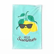 Hello Summer Lemon Tea Towel - Aqua 