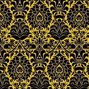 damask with lions, black on yellow
