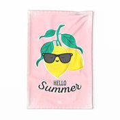 Hello Summer Lemon Tea Towel - Pink 