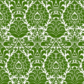 damask with lions, green on white