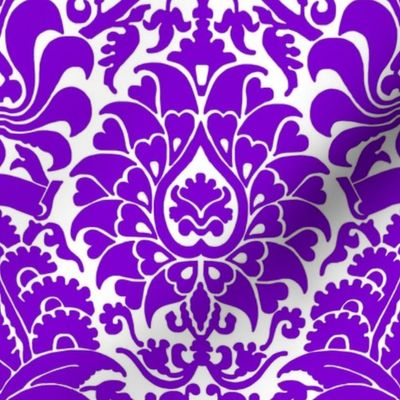 damask with lions, purple on white