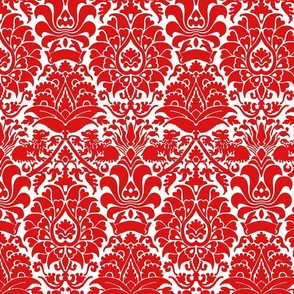 damask with lions, red on white