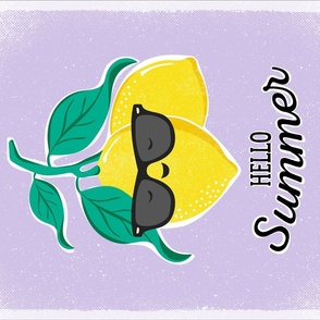 Hello Summer Lemon Tea Towel - Purple 
