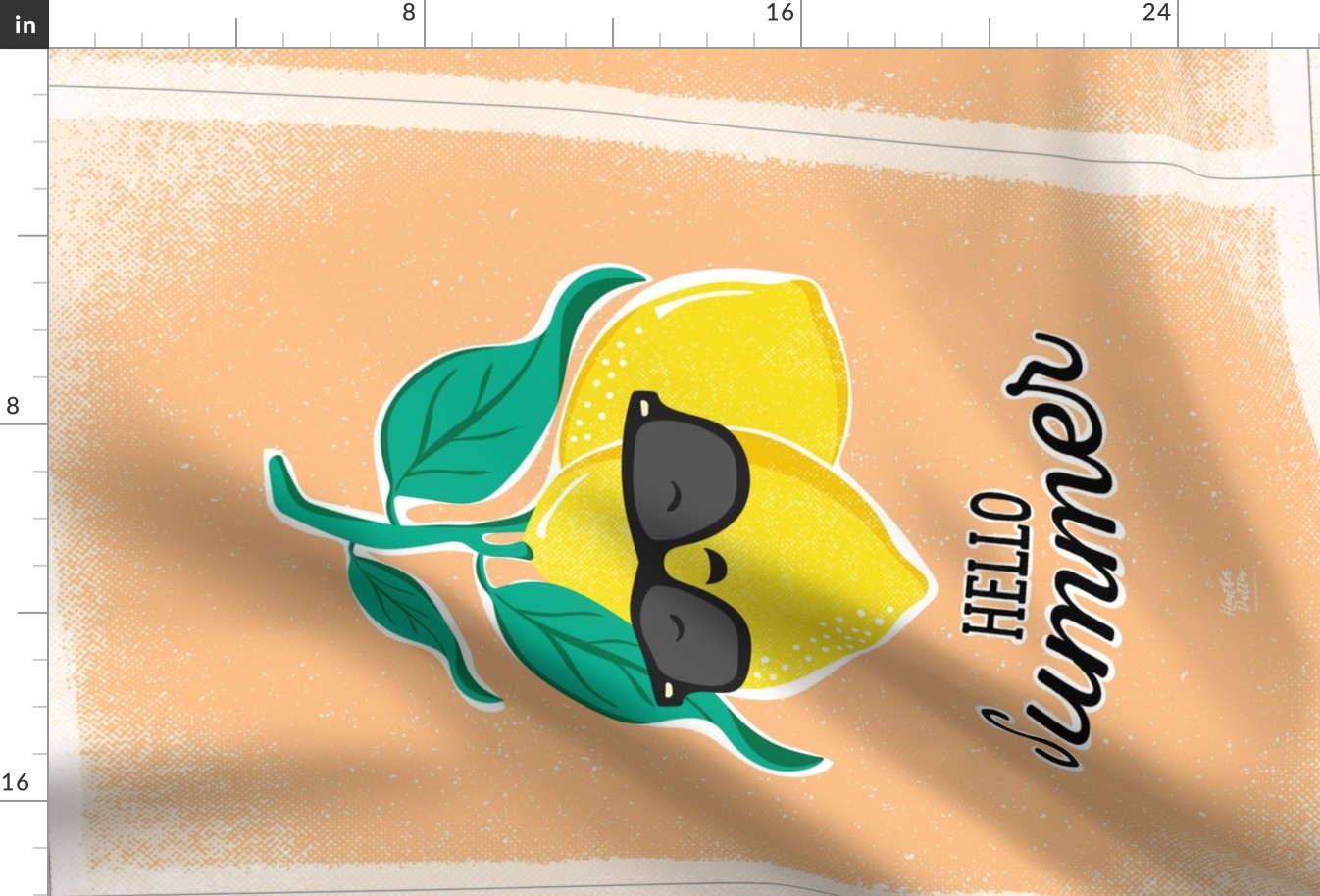Hello Summer Lemon Tea Towel - Peach 