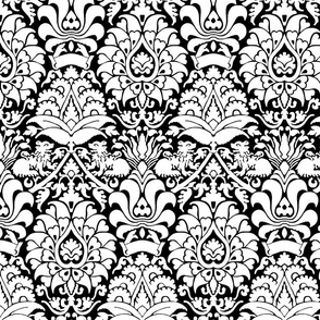 damask with lions, white on black