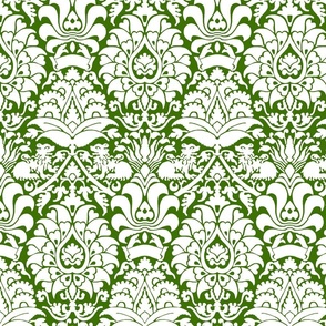 damask with lions, white on green