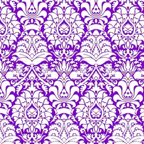 damask with lions, white on purple