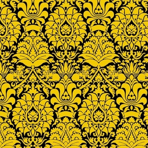 damask with lions, yellow on black