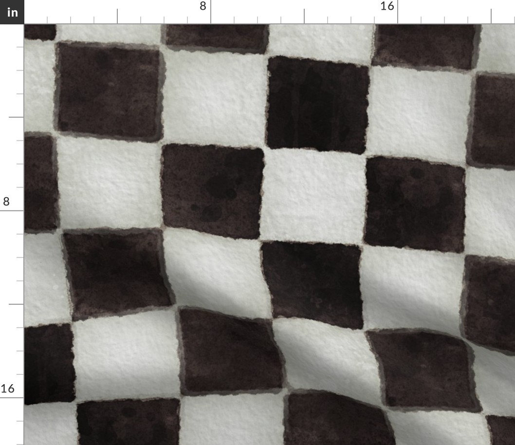 Black and White Watercolored Checkerboard 4 inch-Check