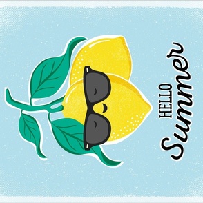 Hello Summer Lemon Tea Towel - Blue 