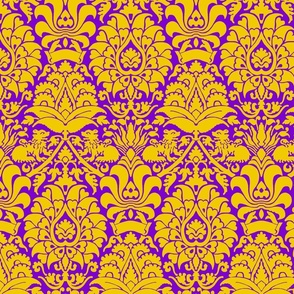 damask with lions, yellow on purple