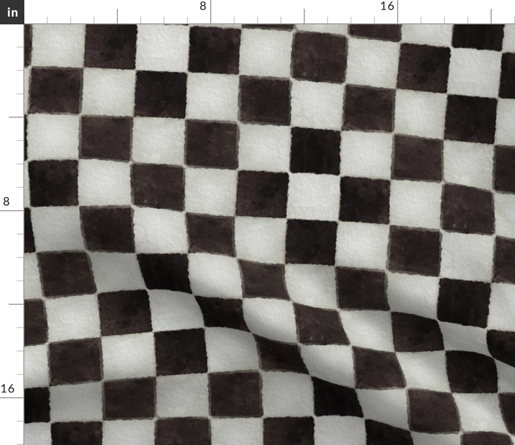 Black and White Watercolored Checkerboard 2 inch-Check