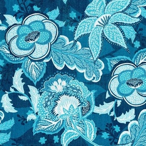 Blue Teal Floral Chintz Regular Scale