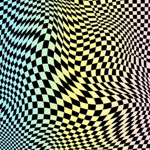 trippy checkers black and pastel rainbow