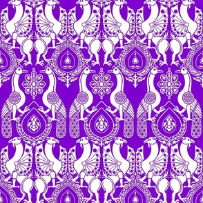 peacocks and dragons, white on purple
