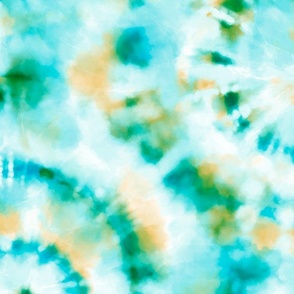 Jumbo Tie Dye Peach and Aquamarine Circling Swirls on White