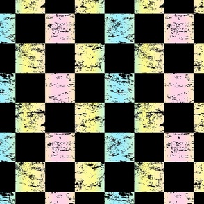 pastel rainbow and black distressed checkerboard