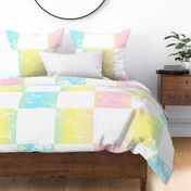 pastel rainbow and white distressed checkerboard