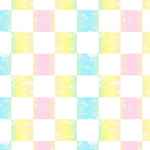 pastel rainbow and white distressed checkerboard