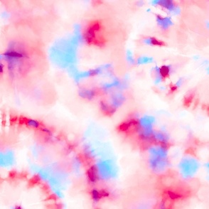 Jumbo Tie Dye Reddish Pink, Lilac  and Aqua Circling Swirls on White