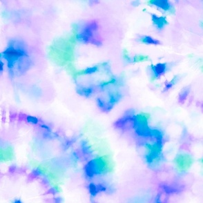 Jumbo Tie Dye Kelly Green, Lilac  and Royal Blue Circling Swirls on White