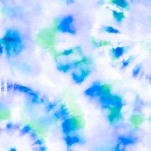 Jumbo Tie Dye Kelly Green  and Royal Blue Circling Swirls on White