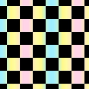 black and pastel rainbow checkerboard