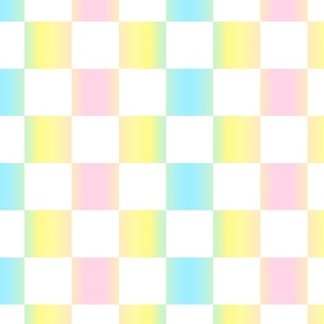 white and pastel rainbow checkerboard