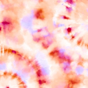 Jumbo Tie Dye Reddish Orange and Lilac Circling Swirls on White