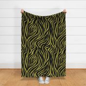 Textured Animal Striped Tiger Fur in Bold  Sage Green and Black Swirling Zebra Stripes