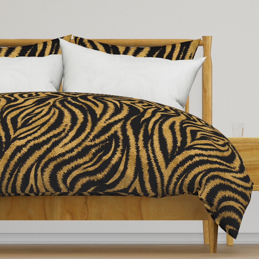 Textured Animal Striped Tiger Fur in Bold  Gold and Black Swirling Zebra Stripes