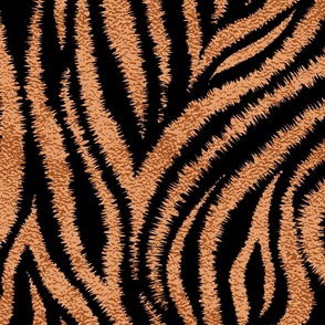 Textured Animal Striped Tiger Fur in Bold Orange and Black Swirling Zebra Stripes