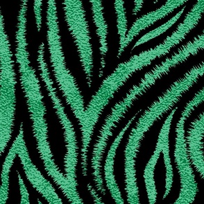 Textured Animal Striped Tiger Fur in Bold  Emerald Green and Black Swirling Zebra Stripes