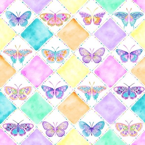 Rainbow Floral Butterfly Diamond Check