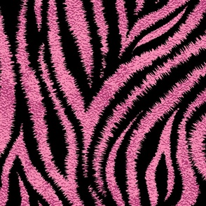 Textured Animal Striped Tiger Fur in Bold Rose Pink and Black Swirling Zebra Stripes