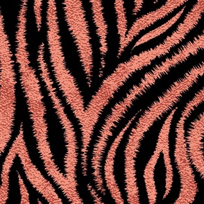 Textured Animal Striped Tiger Fur in Bold Russet Orange and Black Swirling Zebra Stripes