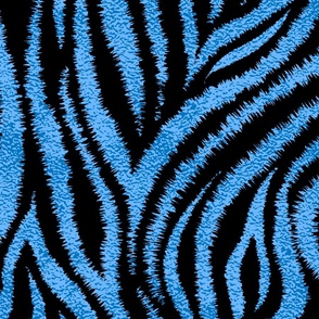 Textured Animal Striped Tiger Fur in Bold Cornflower Blue and Black Swirling Zebra Stripes