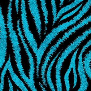 Textured Animal Striped Tiger Fur in Bold Aqua and Black Swirling Zebra Stripes