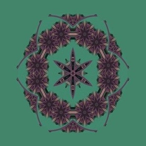 Hexagon star-floral wreath - green purple 