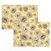 Yellow tones colored pencil floral, 18 inch
