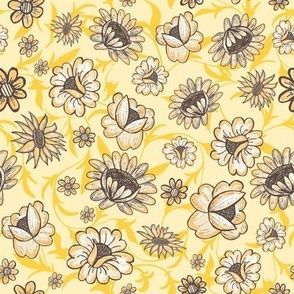 Yellow tones colored pencil floral, 8 inch