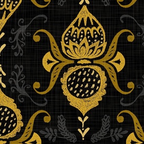 Garden Delights Damask Gold on Black - XL