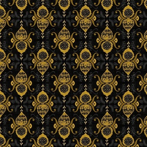 Garden Delights Damask Gold on Black - Med