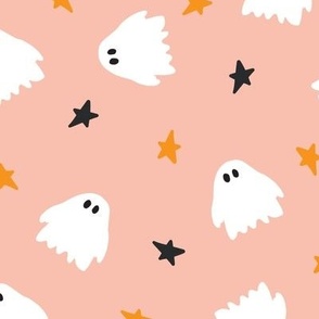 Cute halloween ghosts with orange, black stars  XL