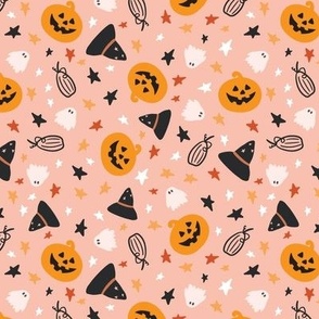 Halloween fun pink, pumpkins, stars, ghosts, witch 6x6